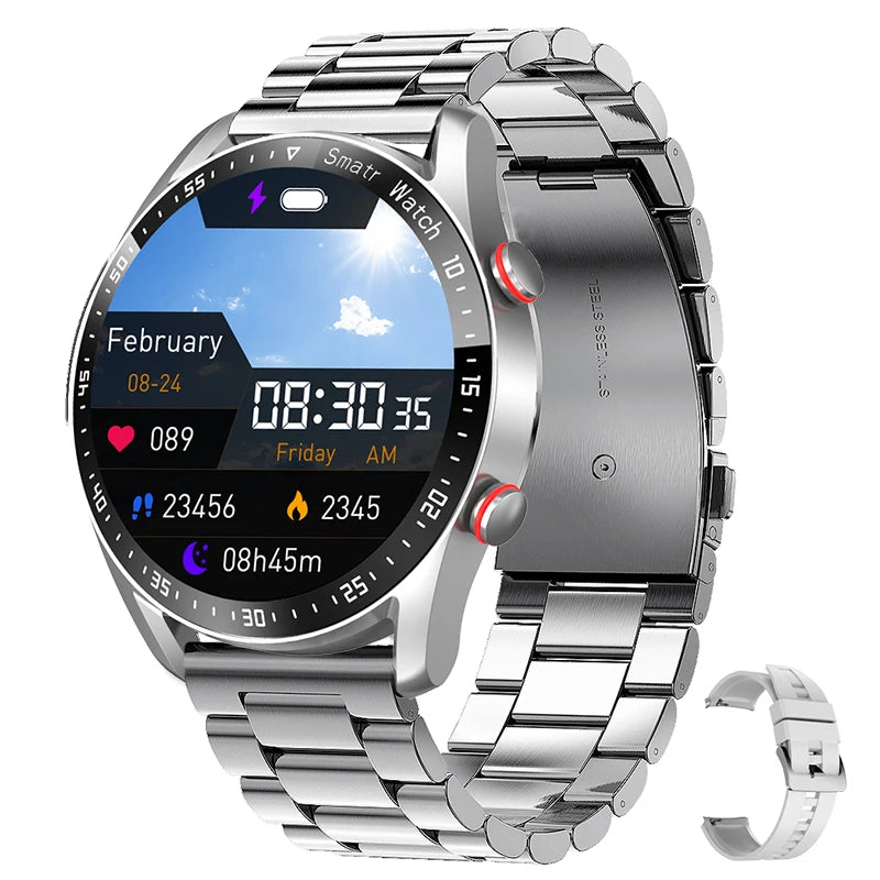 Relógio Inteligente HW20 com 2 Pulseiras – Aço Inoxidável e Silicone