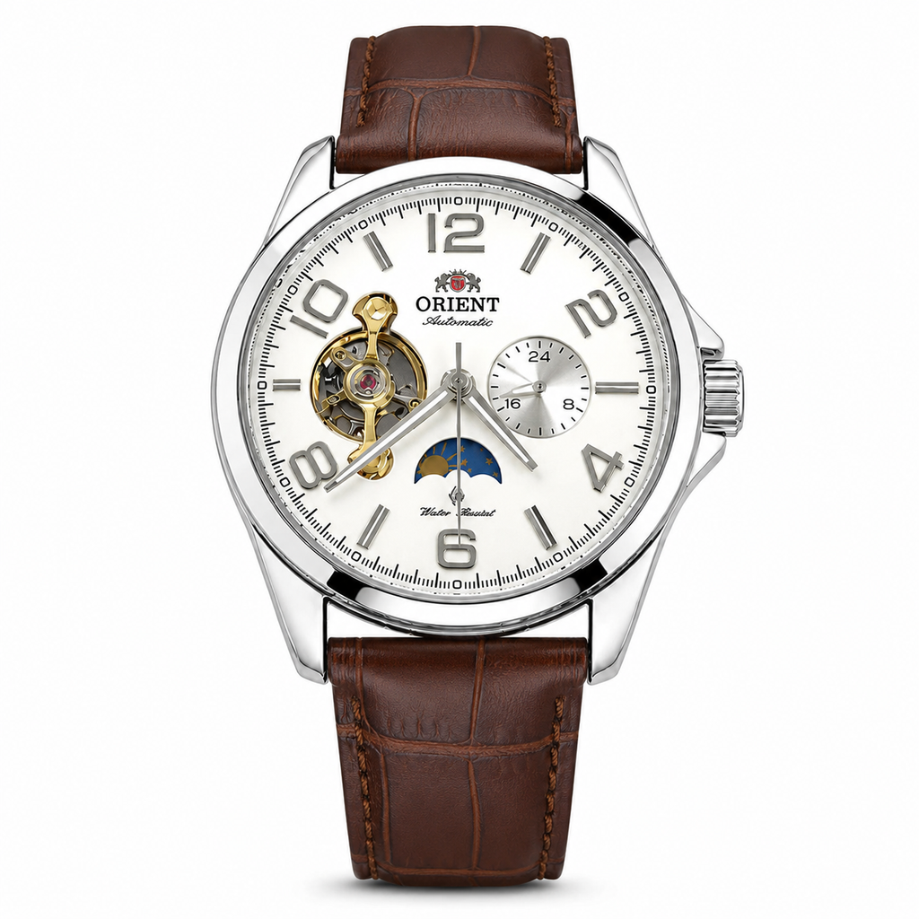 Orient Sun & Moon Automatic Watch – Brown Leather Strap